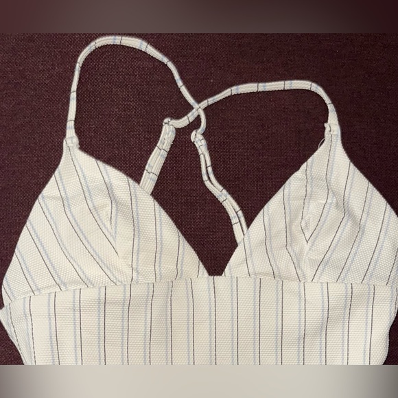 H&M Beige with Light Blue and Black Vertical striped Swimsuit - Picture 4 of 4